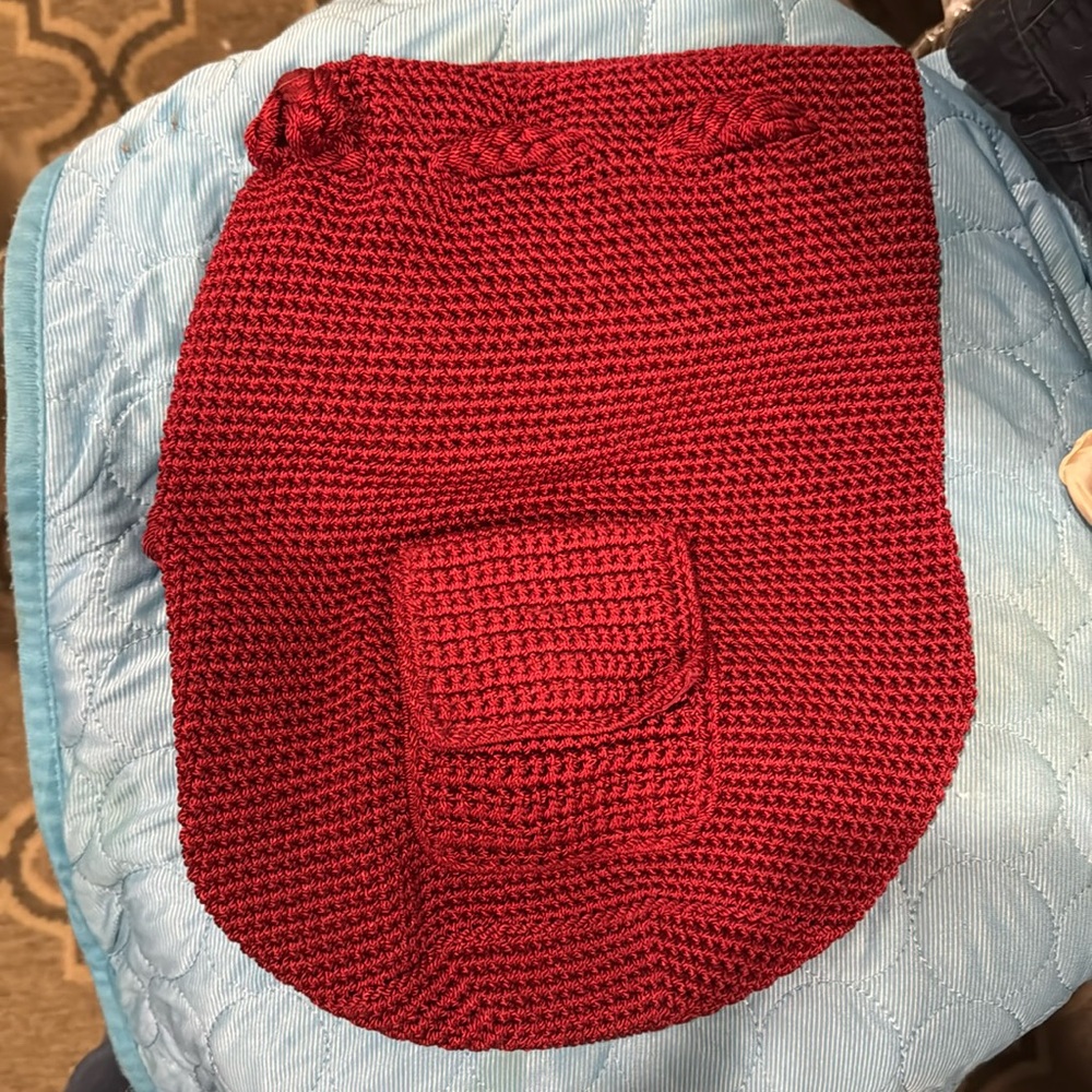 Red SAK drawstring backpack purse